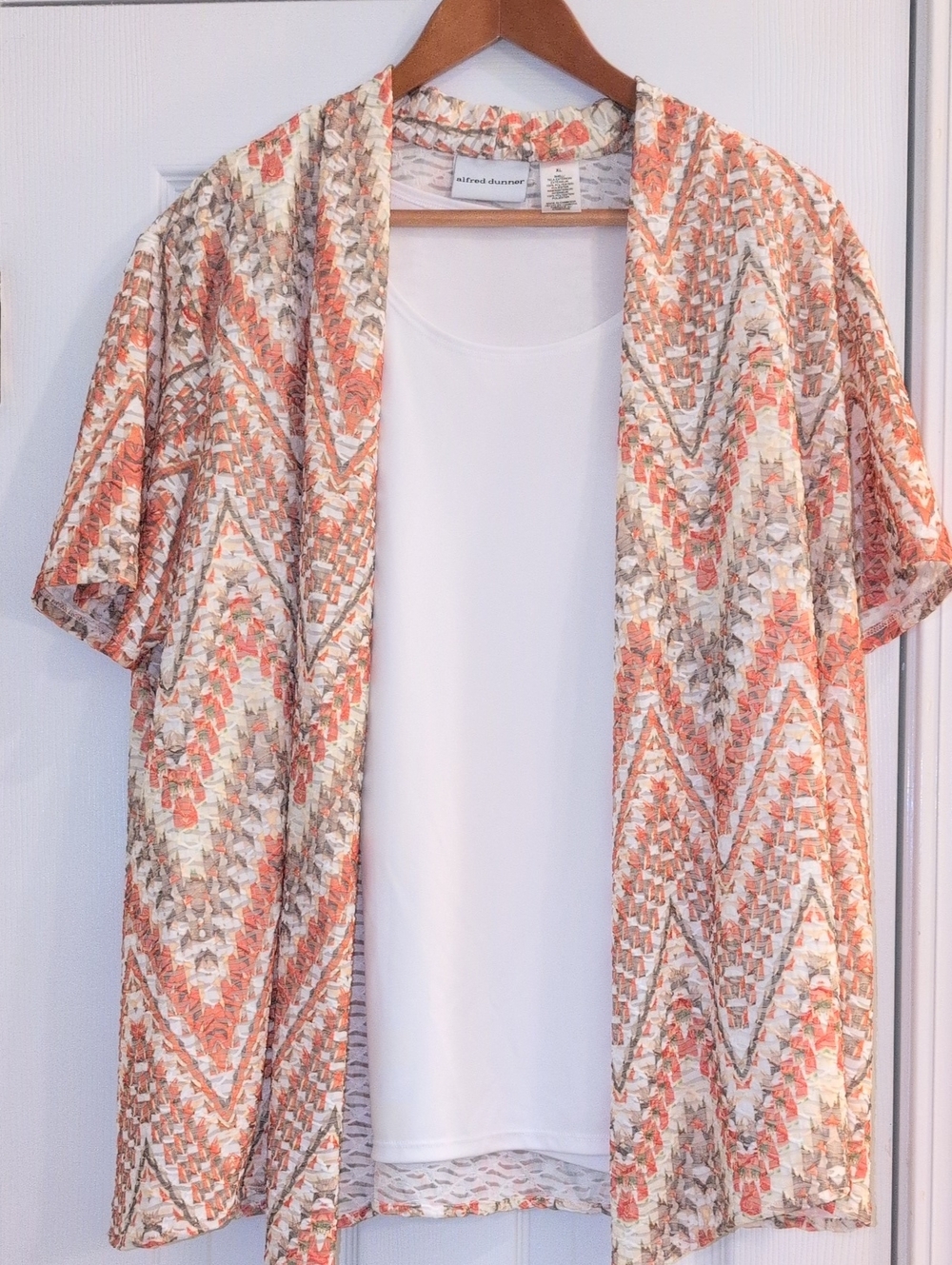 Alfred Dunner Coral Chevron Layered Open Cardigan